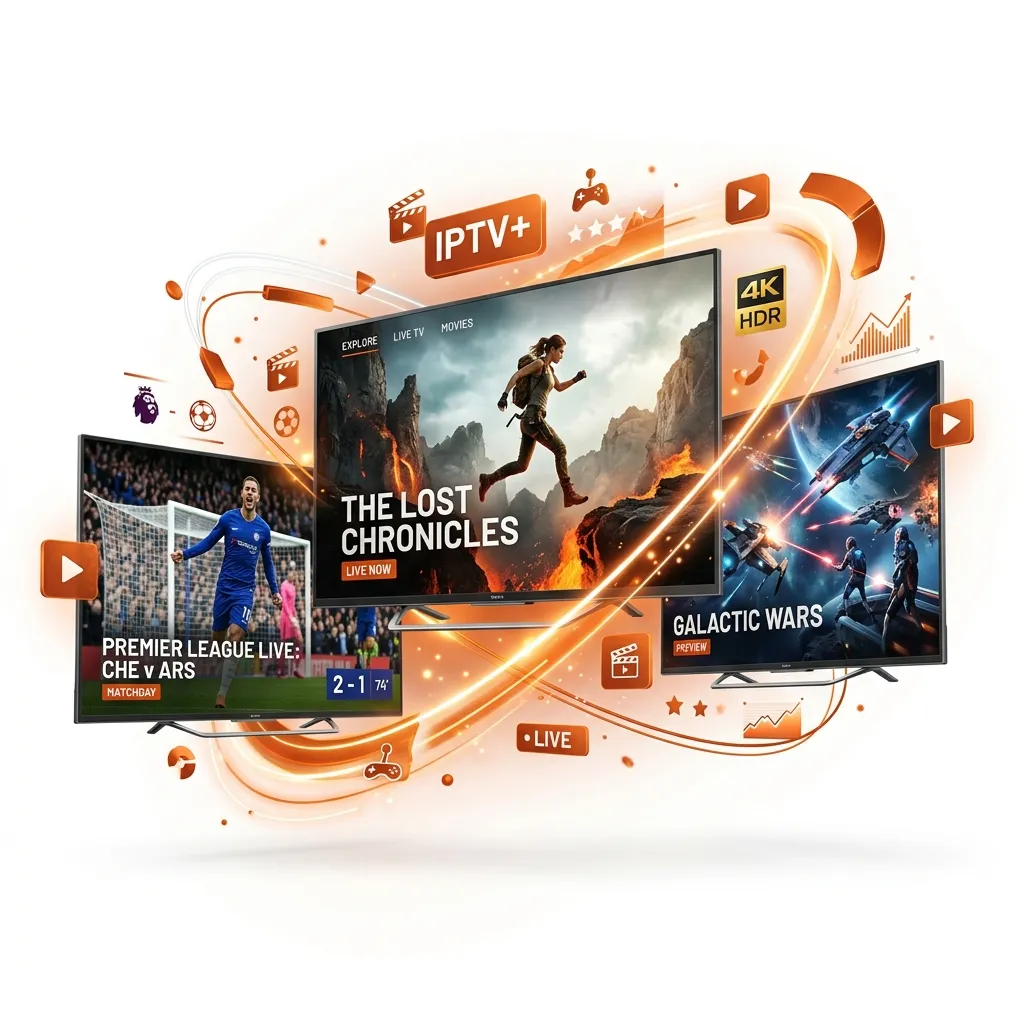 Smart TV streaming NOVA CAST premium IPTV interface with live sports and movies